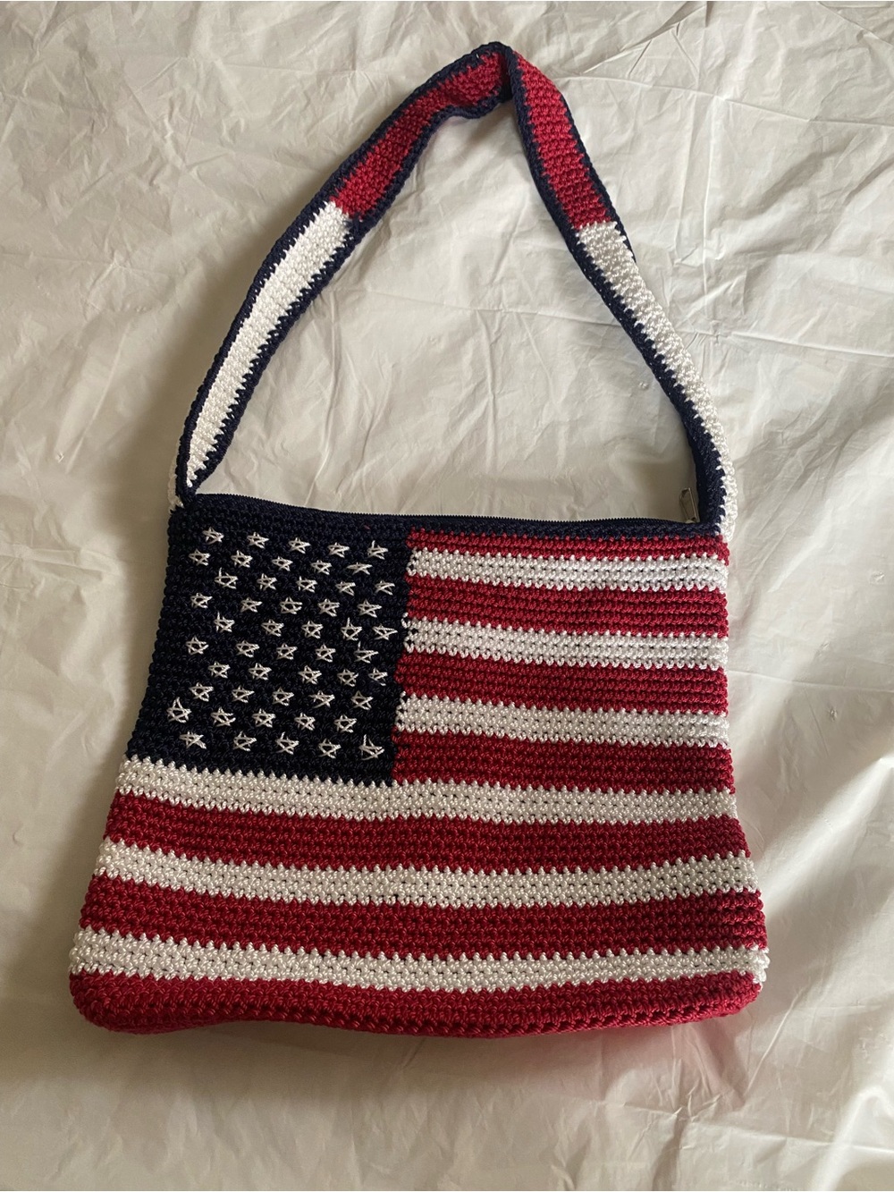 SAK Red, White & Blue Crochet American Flag Shoulder Bag